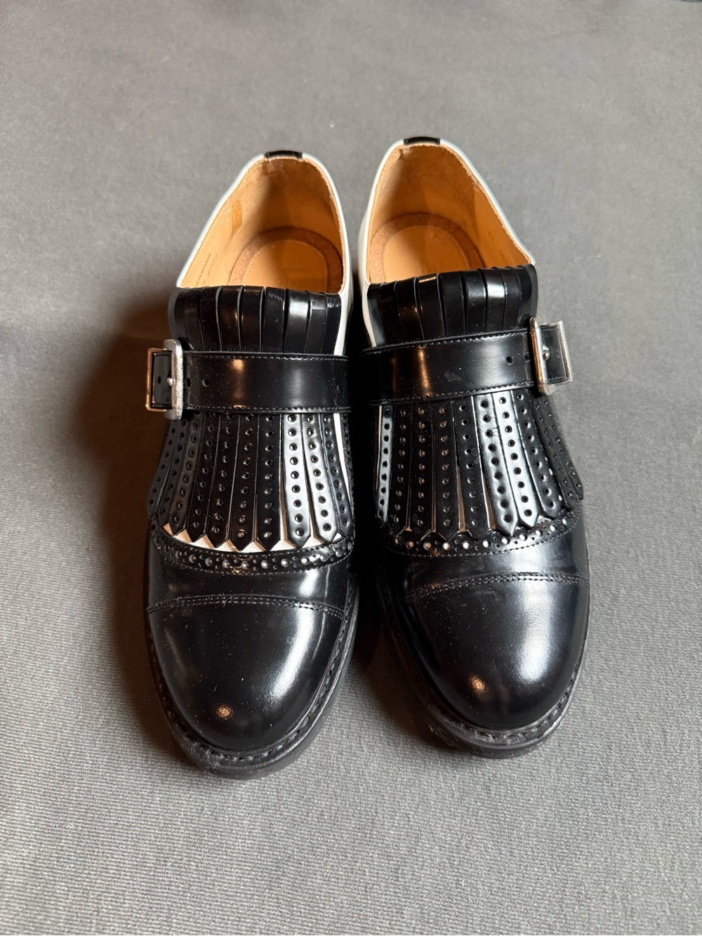 Angela Scott Woman's Black Leather Kiltie Monk Strap Dress Shoes